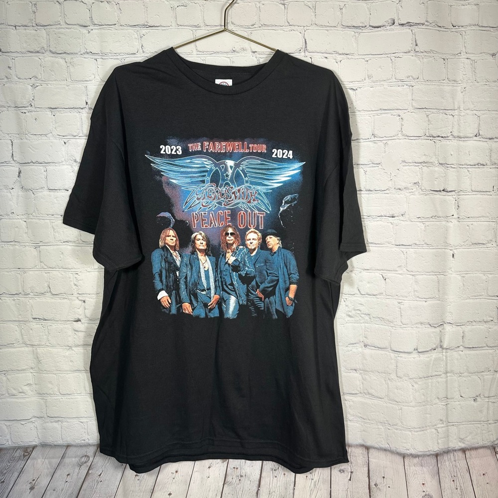 Aerosmith Peace Out Farewell Tour 2023 2024 Black T-Shirt Mens 2XL Delta Cotton